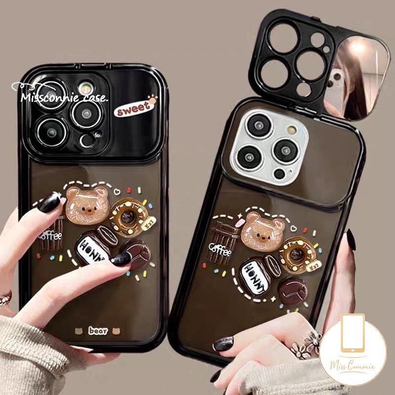 3d Kartun Lucu Mainan Beruang Kopi Donat Case Untuk Y20 Y12i Y15 Y17 Y11 Y12 Y20s Y12S Y20i Y20s G Y11s Y20A Y12A Y91C Y1S Y20G Y30G Kreatif Flip Make Up Cermin Shockproof Soft Case