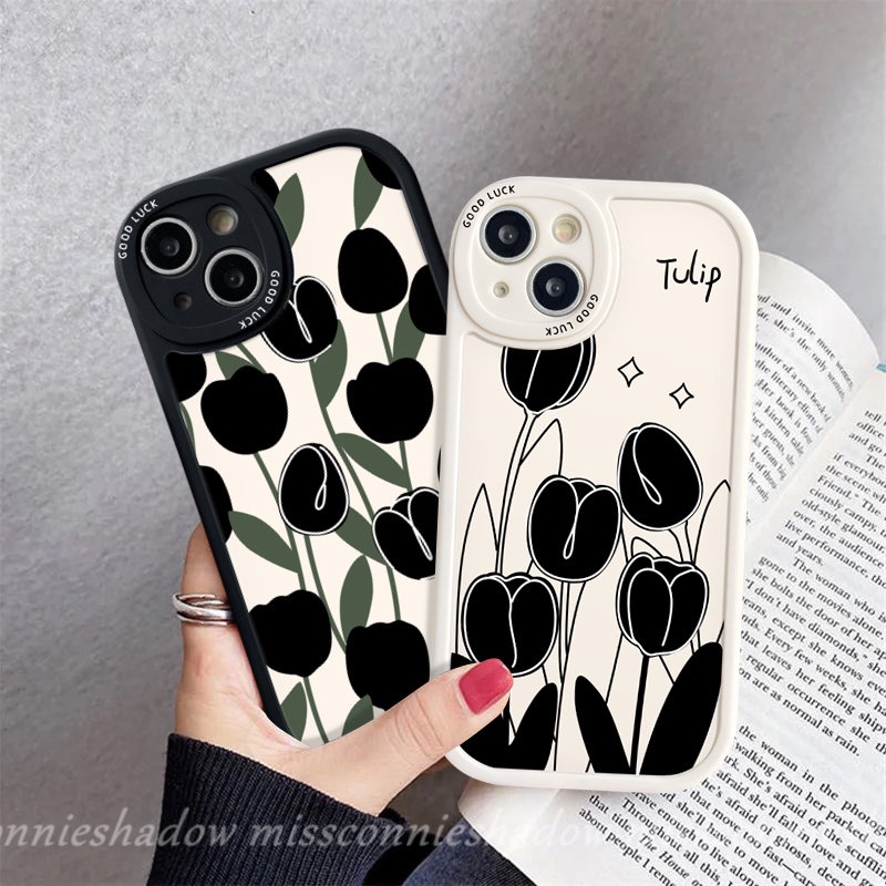 Ins Fashion Seni Sederhana Bunga Tulip Hitam Pasangan Ponsel Case Untuk Infinix Hot 10 Lite 10T 11s 10s Panas9 10 11 Bermain Infinix Note8 Smart 6 5 Silicon Lembut Tpu Penutup Belakang