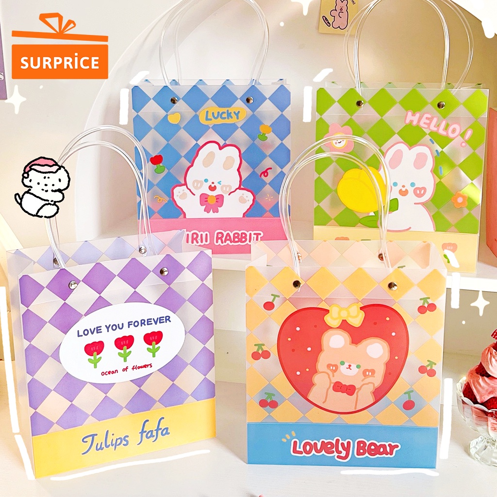 Surprice Paper Bag Plastik Transparan Motif Hewan Lucu / Tas Kado Karakter Animal / Goodie Bag Kado 