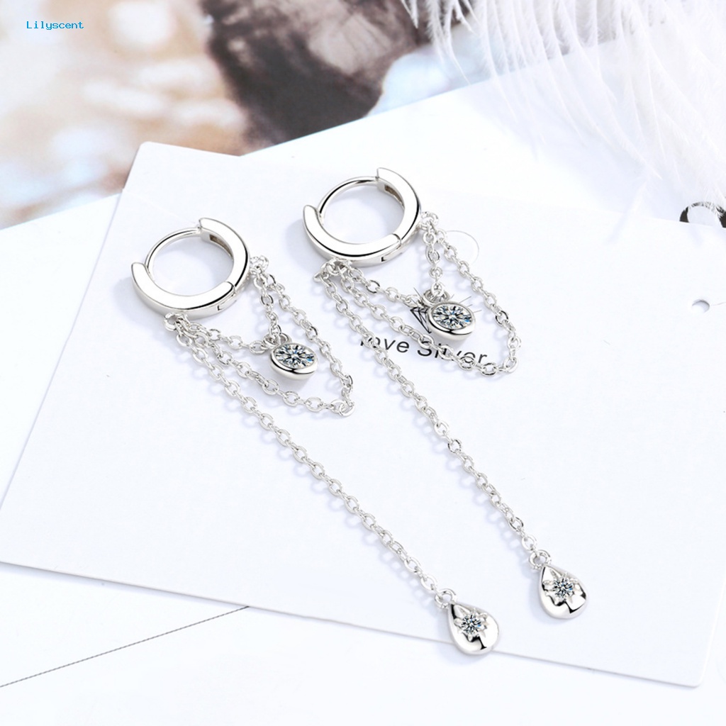 Lilyscent 1pasang Tahan Aus Anting Wanita Fashion Perhiasan Berlian Imitasi Tertanam Women Pendant Earrings Jumbai Panjang