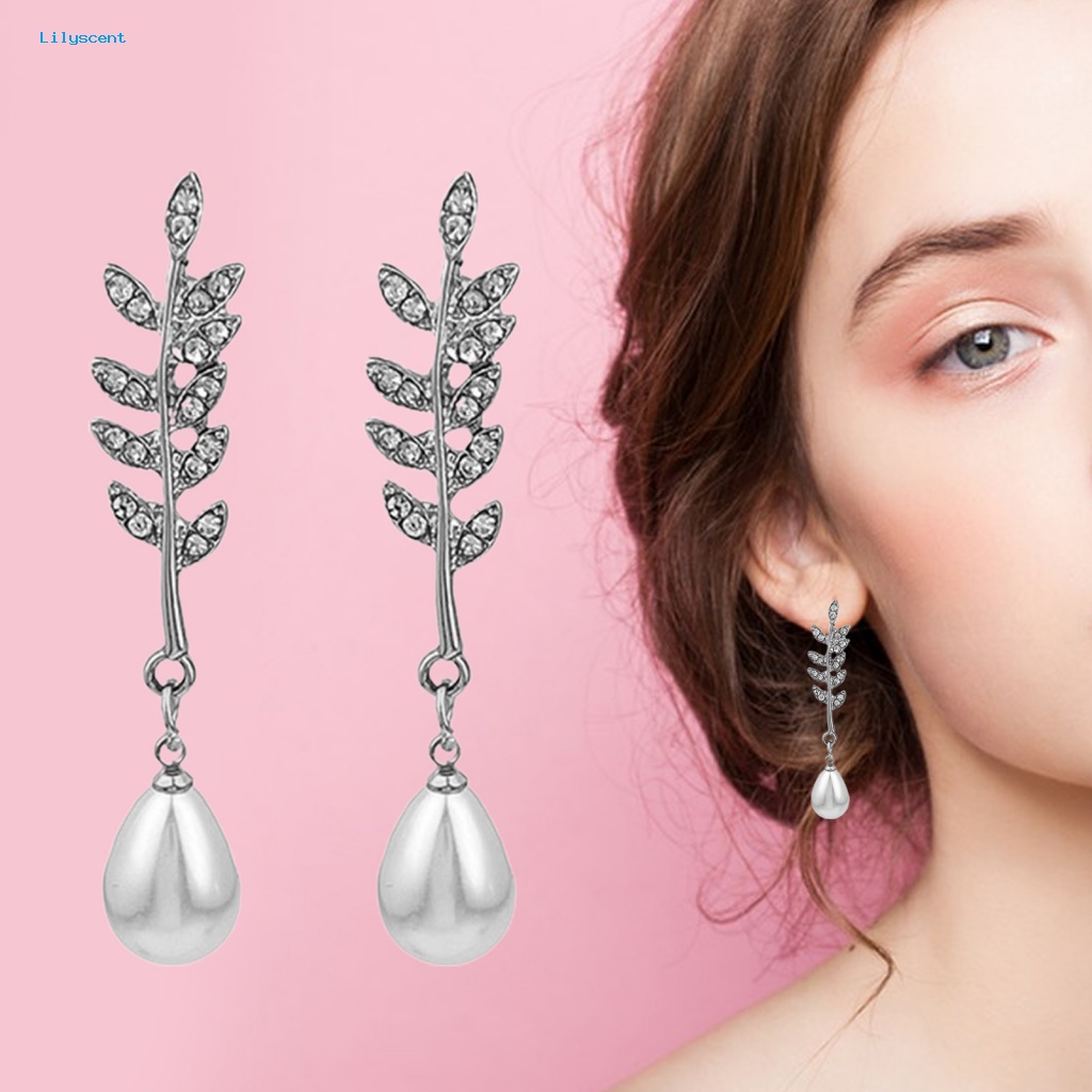 Lilyscent 1pasang Anting Pejantan Perempuan Untuk Perjamuan Wanita Telinga Padi Liontin Drop Earrings Jewelry Cubic Zirconia