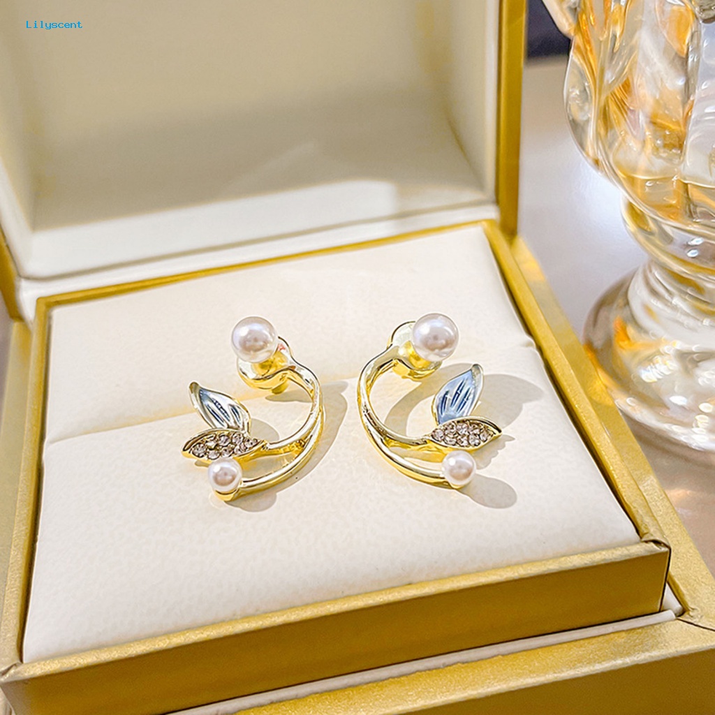 Lilyscent 1pasang Giwang Telinga Warna Silver Untuk Pacaran Temperamen Mermaid Tail Shape Rhinestone Earrings All-match