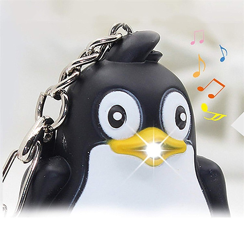 [AYBX] Lampu LED Pinguin Hewan Lucu Dengan Suara Gantungan Kunci Keyring Ring Torch Hadiah Mainan