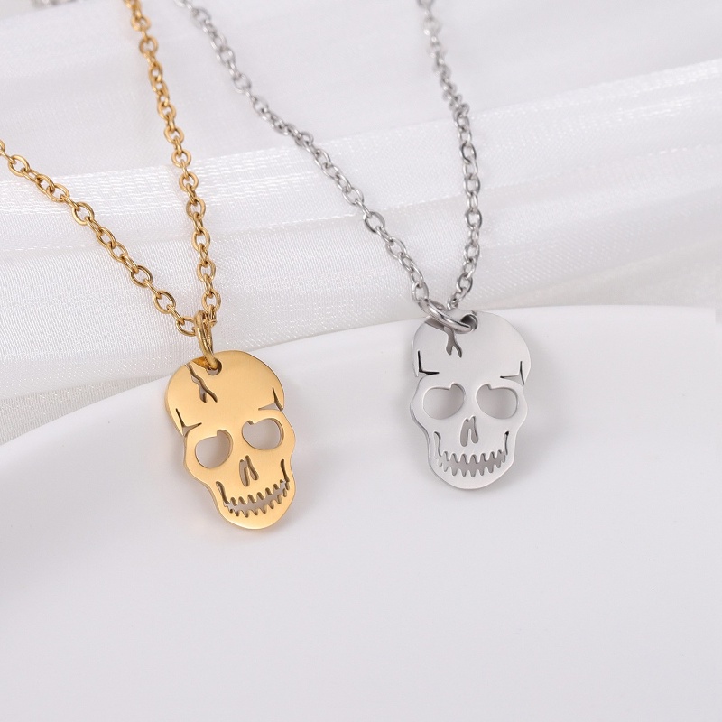 Z H Perhiasan Emas 18K 24K Gold S925 Perak Hip Hop Rock Stainless Steel Tengkorak Liontin Pria Dan Wanita Fashion Baja Titanium Kalung Retro Punk Aksesoris Pesta