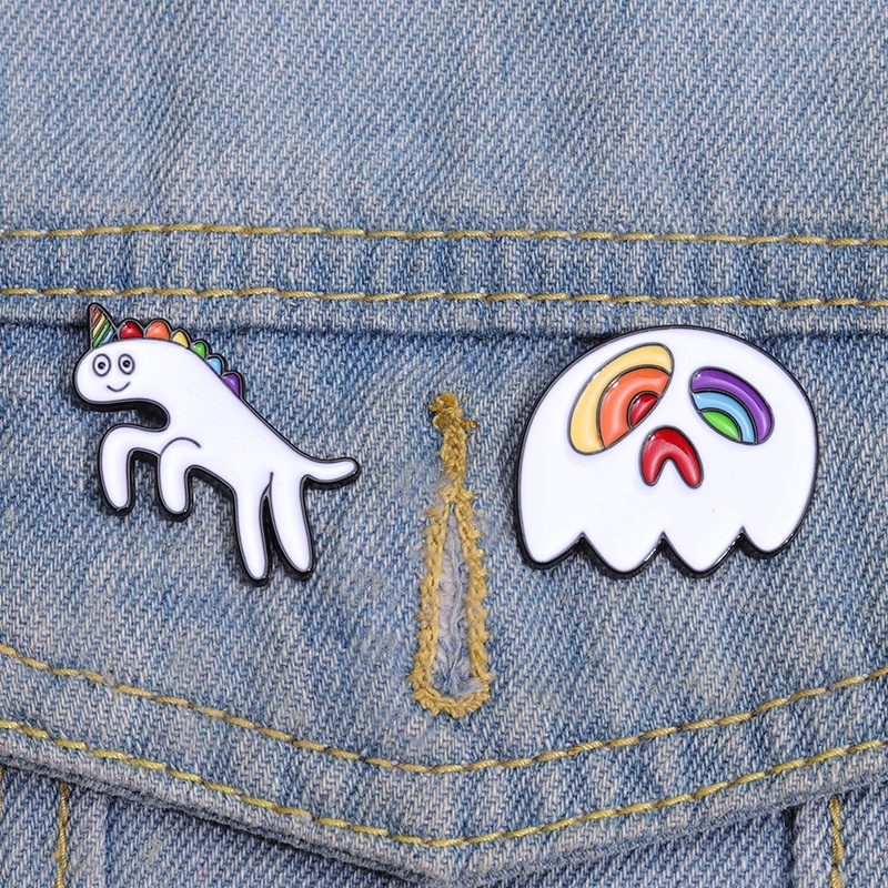 Pin Enamel Unicorn Pelangi Lucu Lucu Hantu Sederhana Bros Lencana Kerah Pin Kartun Perhiasan Aksesori Hadiah Untuk Teman