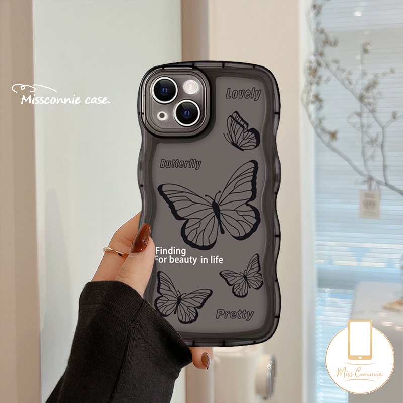 Casing Wavy Edge Case Realme C33 C35 C53 C21Y C25 C25Y C12 C20A C11 C30 C15 C20 C25s Realme 8Pro 9i 10 7 9 Pro+5 7i 6i 8 5s 8i 5i C3 C17 Vintage Black Fantasy Flower Butterfly Soft Case