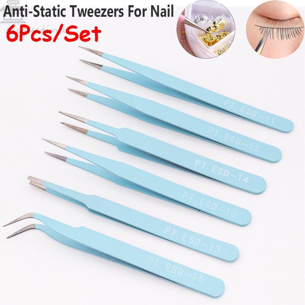 Agustina Pinset Set Lengkung Siku Lurus Stainless Steel Tebal 1.0mm Rhinestones Picking Tool Nail Tools Pinset Berwarna