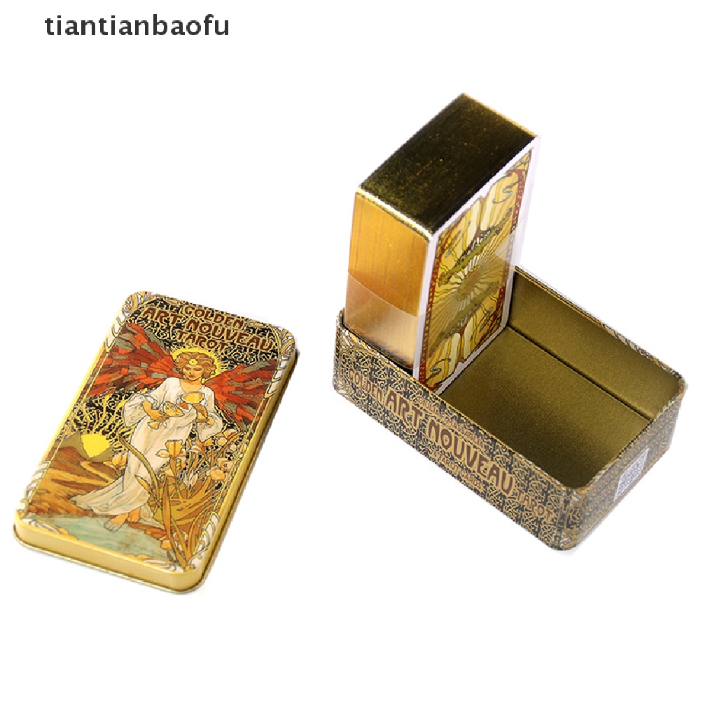 [tiantianbaofu] Tin Box Golden Art Tarot Card Ramuan Ramalan Deck Party Board Game w/Butik Manual