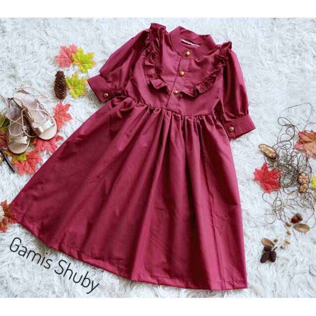 GAMIS ANAK / KATUN TOYOBO ANAK & DEWASA  WARNA MAROON