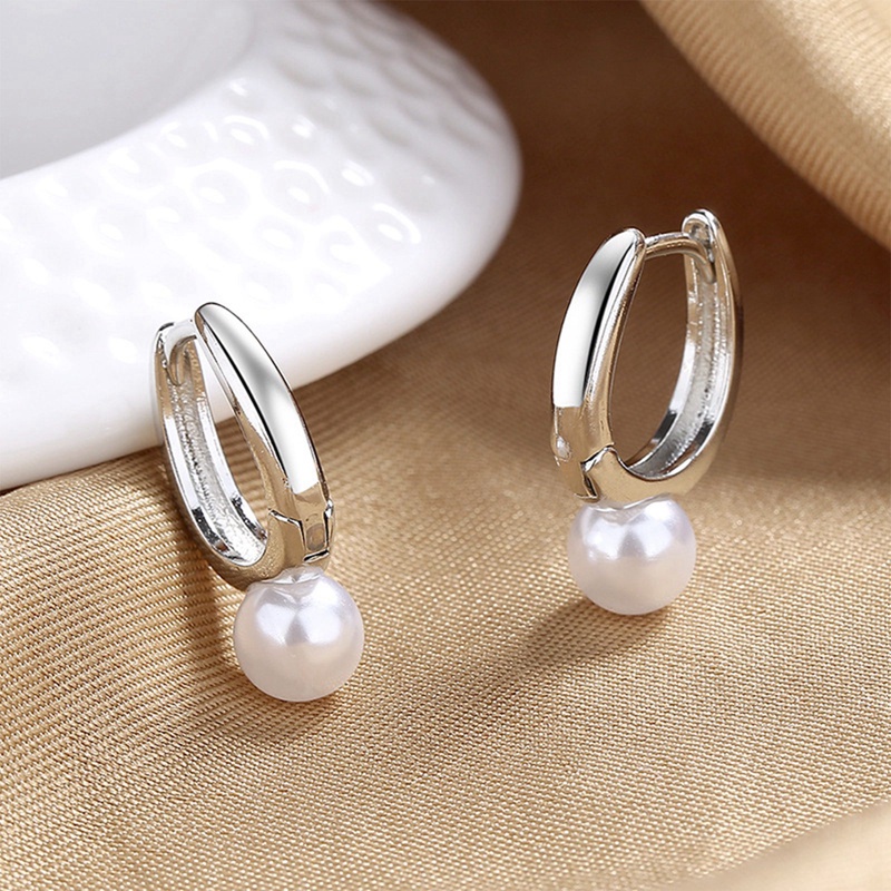 925 Sterling Silver Royal Baroque Pearl Ear Buckle Untuk Wanita Eropa 18 K Emas Sederhana Hoop Anting Pesta Perhiasan Hadiah