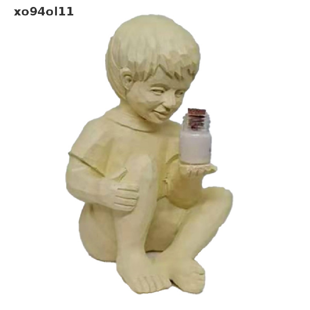 Patung XO A Kid Dengan Kunangkunang Tenaga Surya Patung Taman Bahan Resin Alas Bunga Decor OL