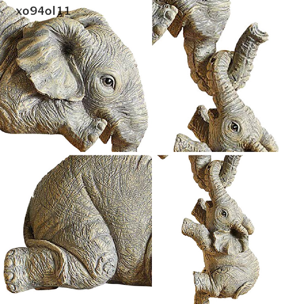 Kerajinan Hias Resin XO 3-piece Realistis Gajah Ibu Gantung 2-Babies Figur OL