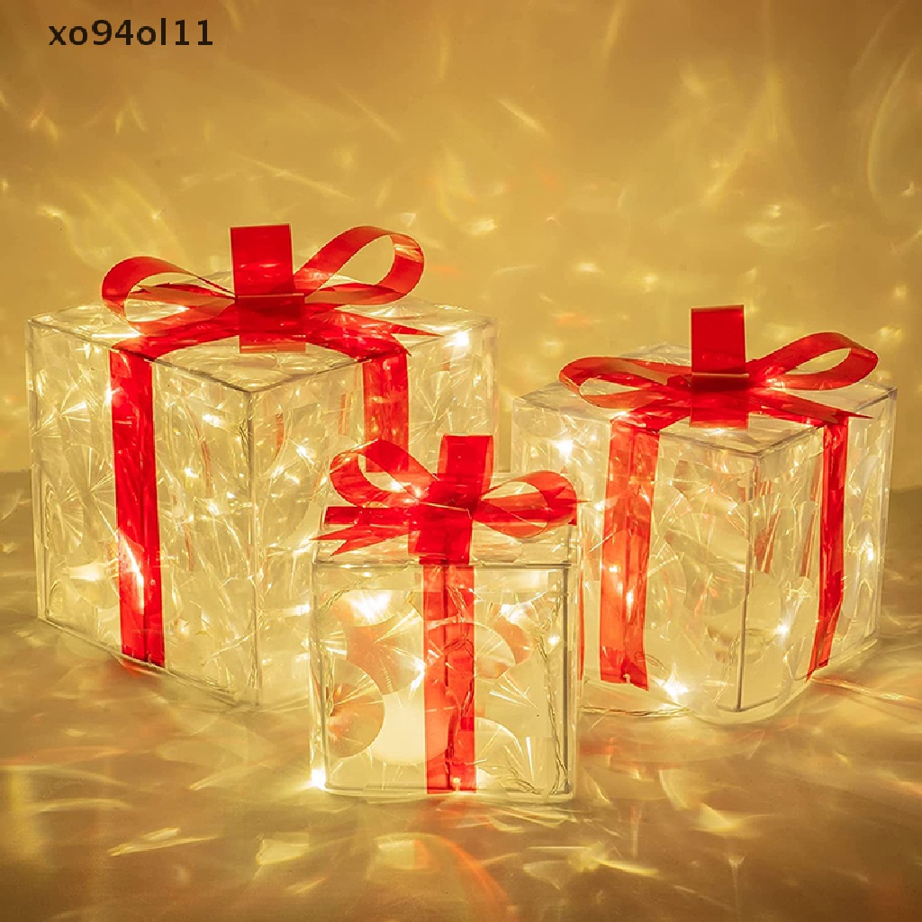 Xo Hiasan Kotak Hadiah Dekorasi Glowing Natal Dengan Busur Christmas Lighg Box OL