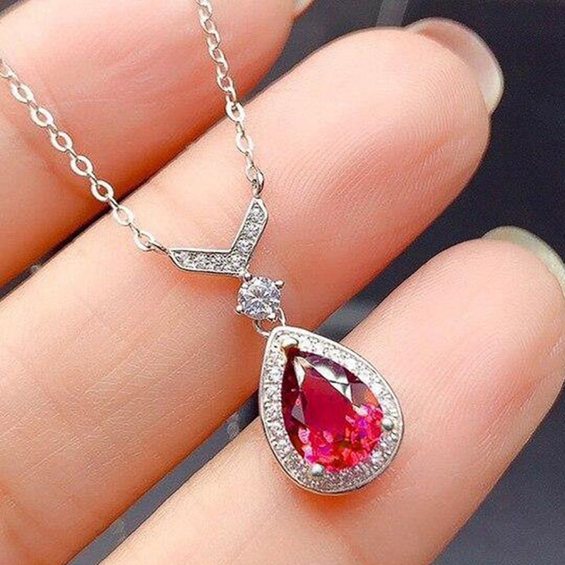 Terang Merah Pir Kubik Zirconia Pernikahan Kalung Untuk Wanita Baru Mewah Fashion Pertunangan Anniversary Pesta Perhiasan