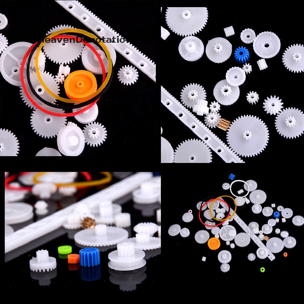 [HeavenDenotation] 60pcs Gear Set Plastik DIY Rak Pulley Sabuk Cacing Single Double Gears HDV