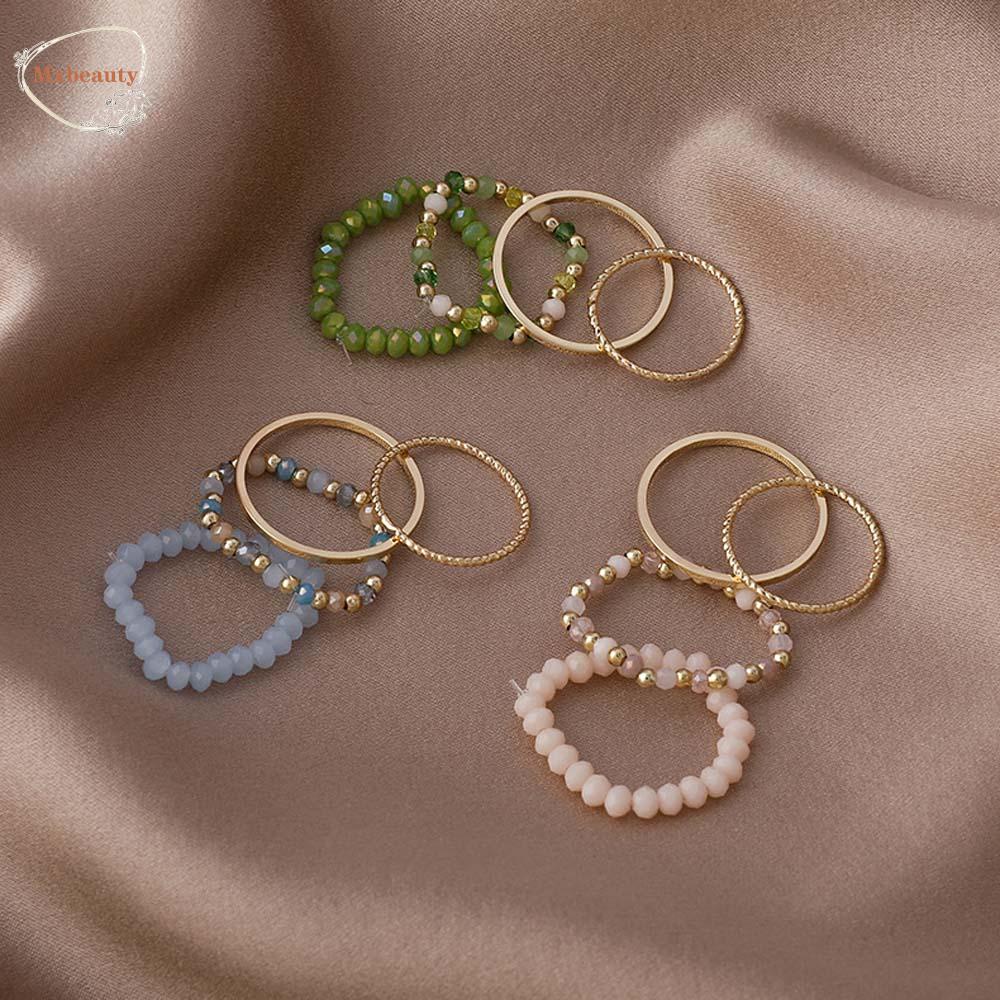 Mxbeauty Cincin Manik-Manik 4pcs Simple Wanita Muticolor Korea Cewek Jari Telunjuk Ring