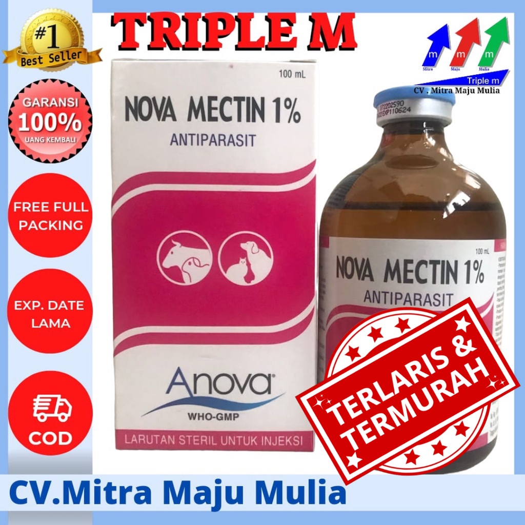 NOVA MECTIN 1% Triple M- Obat ANTIPARASIT (cacing/gudeg) pada HEWAN