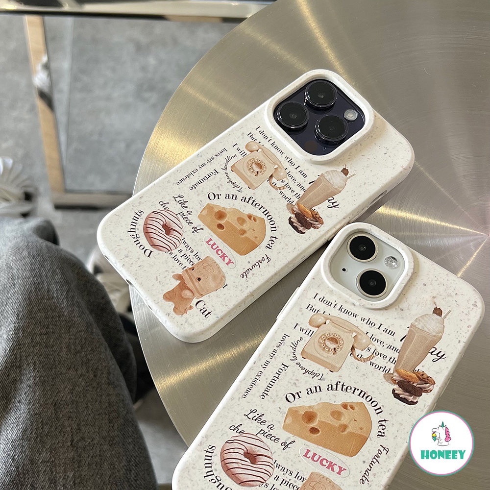 IPHONE Untuk Iphone11 12 13 14 Mini Plus Pro Max X XS XR SE 7 8 Plus Gaya Dessert Pattern Biodegradable Bahan Jerami Gandum Case