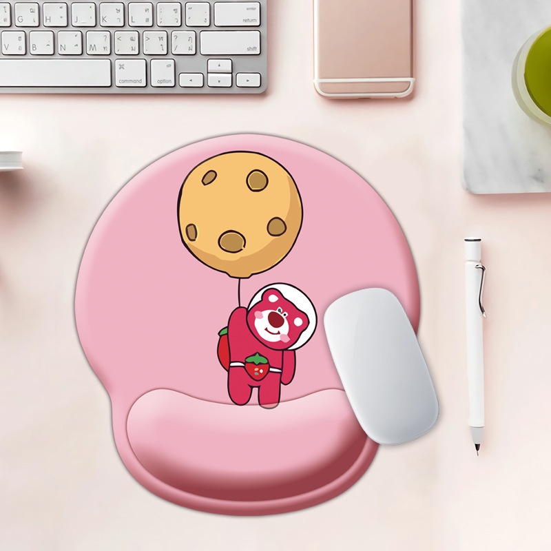 Seri Warna Pink Strawberry Bear Mouse Pad Silicon Turbus Type INS Anti -Schiping Mouse Pad Silicon Kabel Wire Mouse Pad