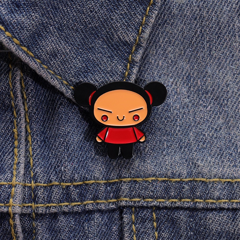 Kartun Boneka Cina Kerah Pin Gadis Kreatif Enamel Bros Ransel Lencana Hadiah Untuk Teman Aksesoris Pakaian