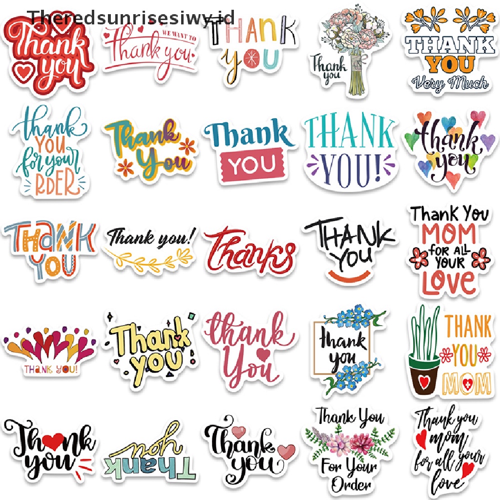 # Kado Mom &amp; PAPA DIY # 50pcs Stiker Tahan Air Buku Tulis Koper Hias Thank You Inspiratif~