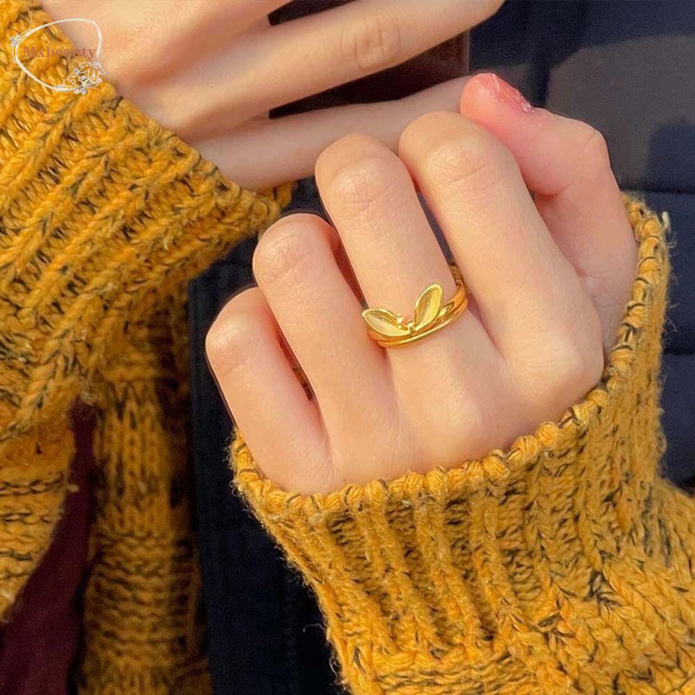 Mxbeauty Warna Emas Terbuka Cincin Mewah Retro Telinga Kelinci Busur Tembaga Vintage Knuckle Ring