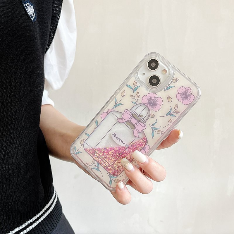 Fashion Quicksand Shine Forever Perfume Girl Woman Soft TPU Case HP iP iPhone 12 13 14 Pro Max 11 FTD Casing Apple