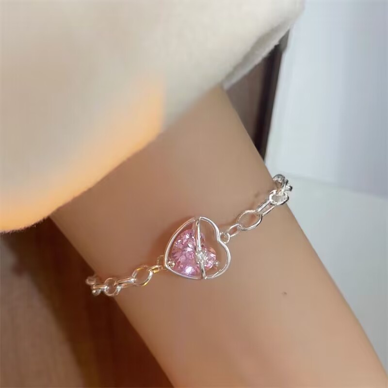 Ifyou Y2K Gelang Moonstone Pink Heart Adjustable Bangles Untuk Perhiasan Aksesoris Wanita