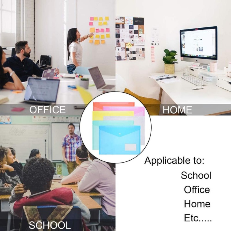 Folder Amplop Poly Dengan Tombol Snap/Pelindung Dokumen Plastik Anti Air Transparan/Organisasi Kantor Rumah Sekolah
