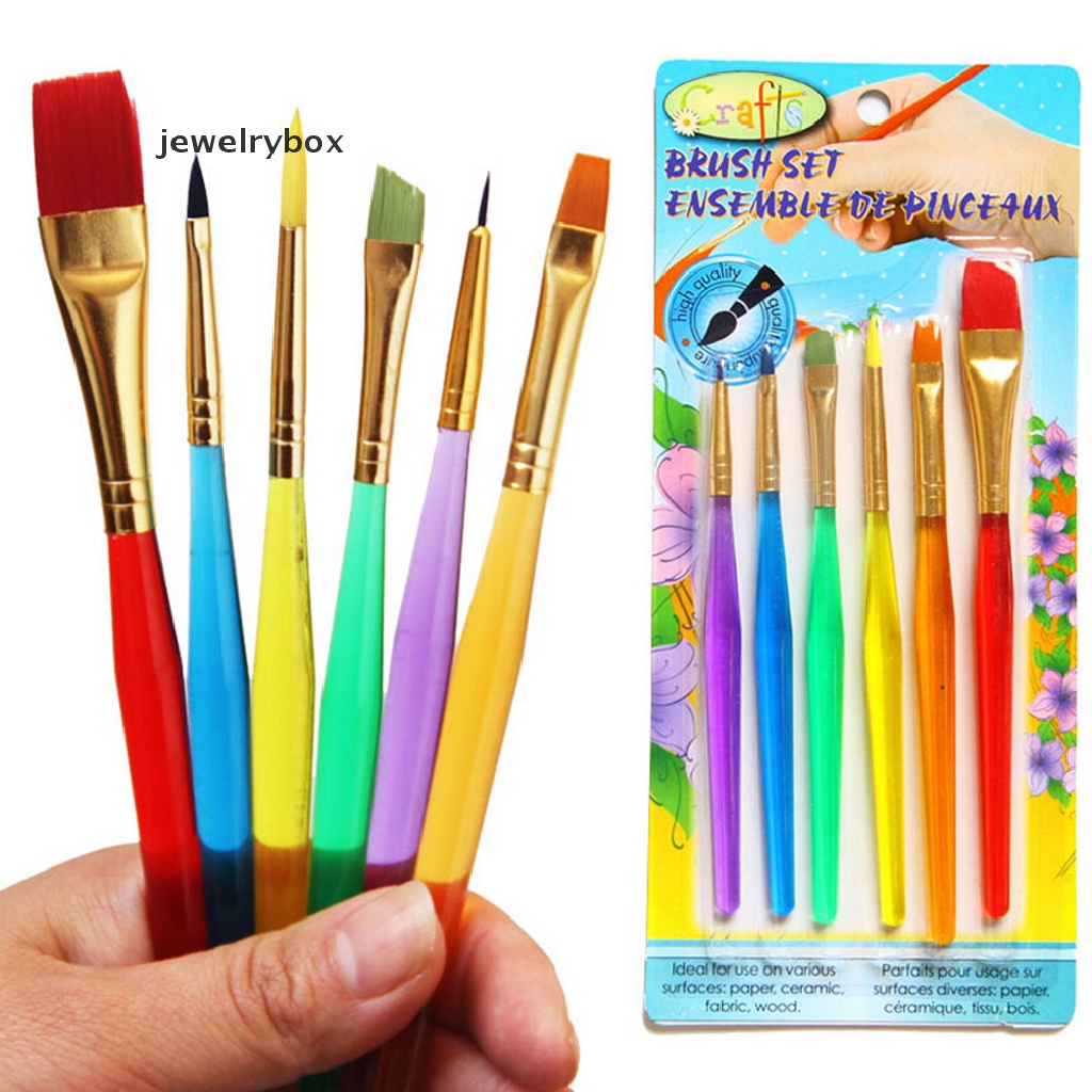 [jewelrybox] 6pcs/set Kuas Cat Set Gagang Nilon Baru Brush Kid Watercolor Drawing Paing Boutique