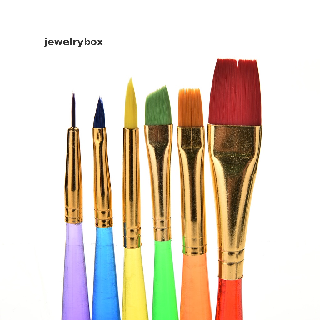 [jewelrybox] 6pcs/set Kuas Cat Set Gagang Nilon Baru Brush Kid Watercolor Drawing Paing Boutique