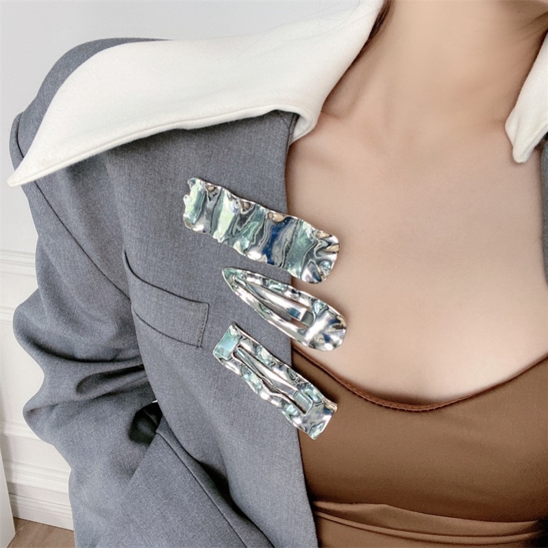 1pasang Klip Rambut Perak Gaya Korea Aksesoris Rambut Kepribadian Fashion