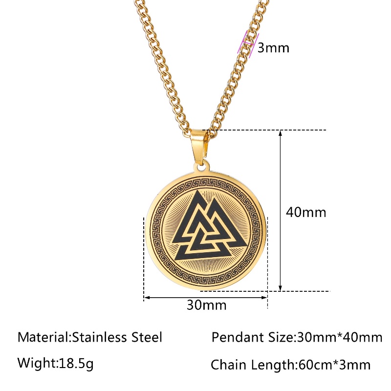 Z H Perhiasan Hip Hop Rock Stainless Steel Nordic Viking Odin Valknut Segitiga Simbol Liontin Untuk Pria Dan Wanita Fashion Baja Titanium Kalung Vintage Punk Aksesoris Pesta