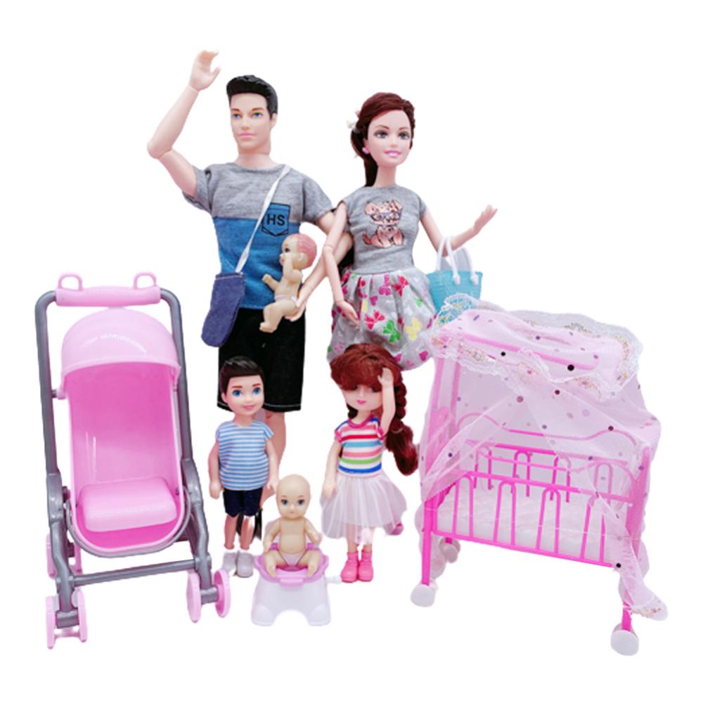 Timekey 5Pcs Boneka Pasangan Keluarga Ibu Hamil Doll Stroller Bed Aksesoris Babyborn Ken &amp; Wife Mainan Anak Kids Pretend Play Mainan Untuk Anak Perempuan M5W6