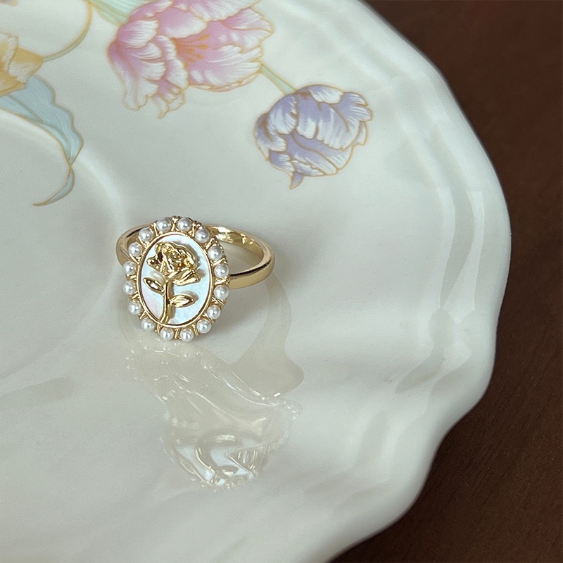 Cincin Bukaan Geometris Bunga Berlian Imitasi Mutiara Alloy Korea Untuk Anak Perempuan