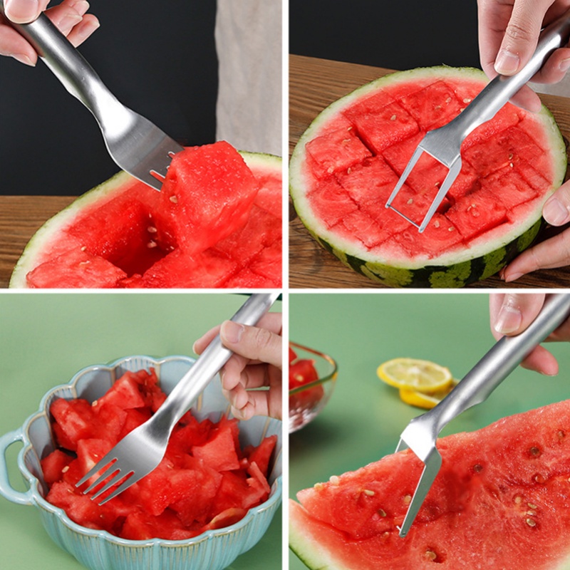 2in1 Dual Head Watermelon Slicer Fork/Garpu Pemotong Buah Stainless Steel/Aksesoris Peralatan Makan Dapur