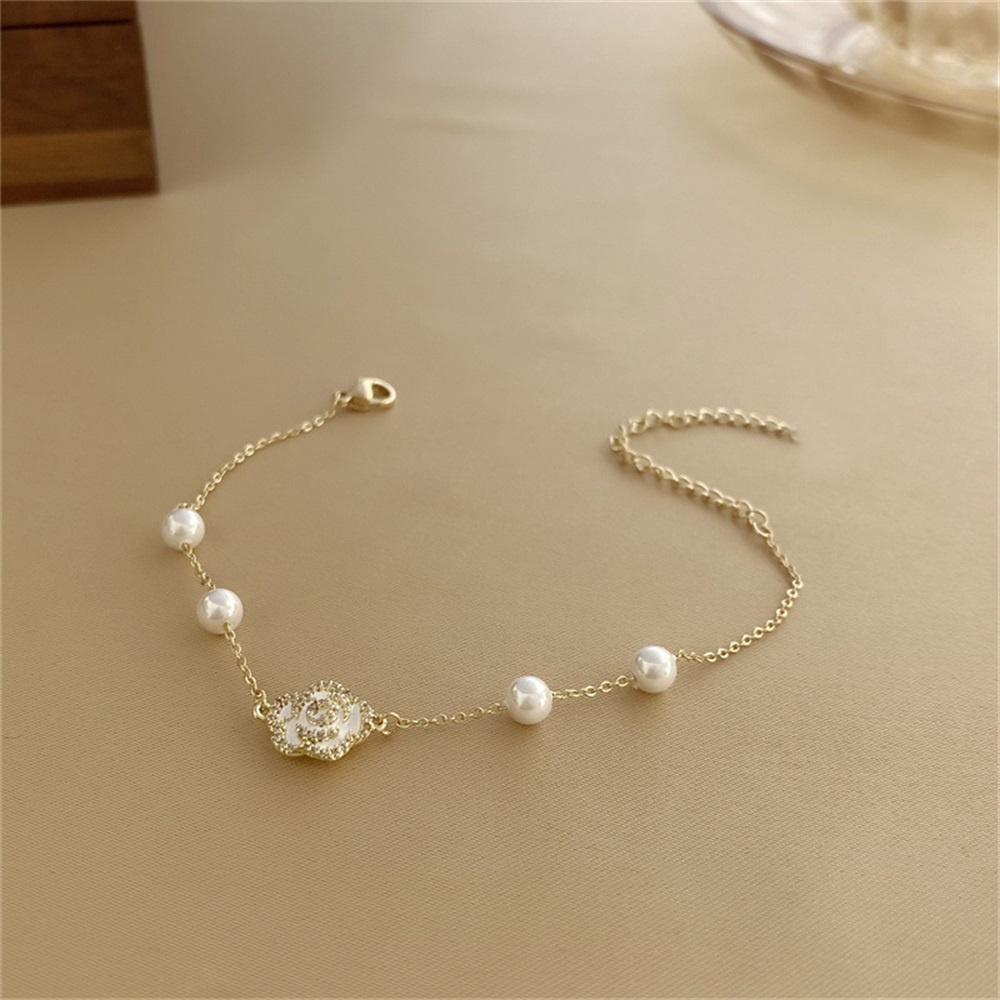 Kalung Rantai Mutiara Charm Camellia Gaya Perancis Untuk Perhiasan Wanita Perempuan