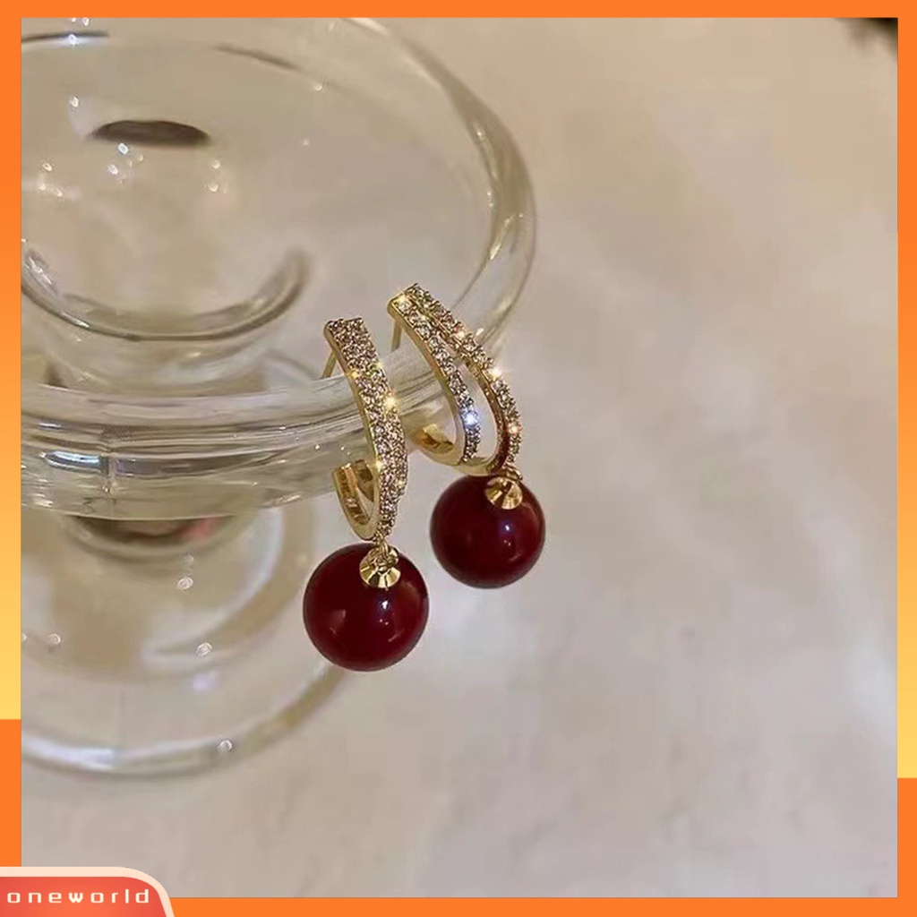 [EONE] 1pasang Anting Pejantan Geometris Vintage Berlian Imitasi Gaya Perancis Dekorasi Mewah Tahan Luntur Simulasi-Mutiara Bulat Wanita Menjuntai Anting-Anting Aksesoris Pakaian