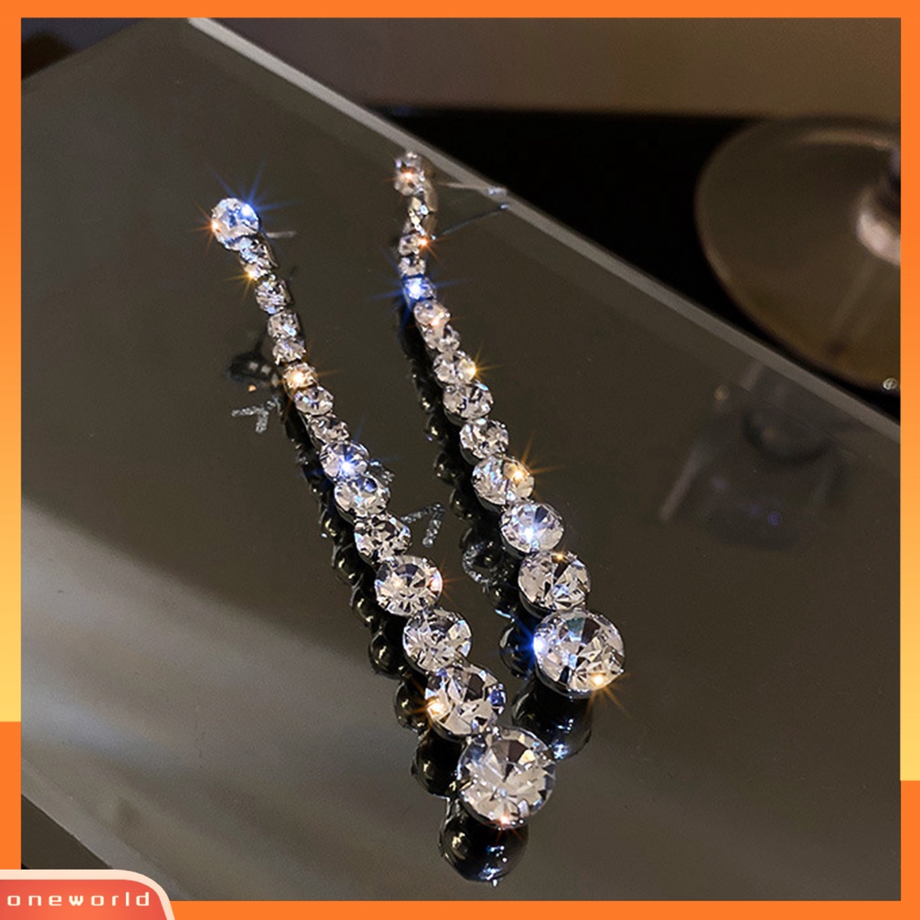 [EONE] 1pasang Anting Pejantan Dainty Elegan Temperamen Kepribadian Peri Hadiah Mewah Berkilau Berlian Imitasi Panjang Jumbai Linear Earrings Perhiasan Fashion