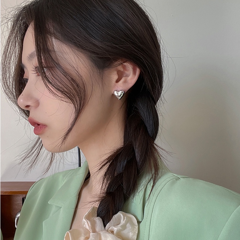 Kami Bunga Chic S925 Perak Glossy 3D Jantung Stud Anting-Anting Untuk Wanita Perempuan Elegan Cinta Anting-Anting Korea Fashion Telinga Perhiasan Aksesoris