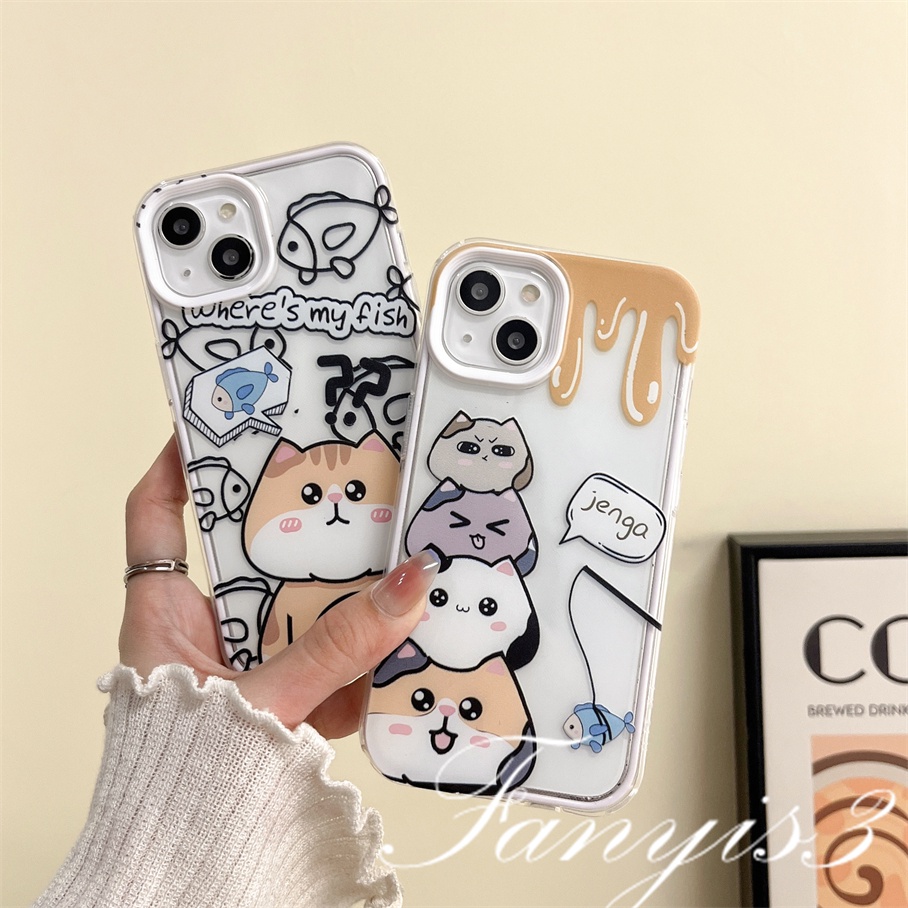 Redmi A1Plus 10C 10 10A 9 9A 9C 9T Note 11 Pro+ 11 11s 10s 10 9s 9 Pro Xiaomi Poco X3 X3NFC X3Pro 11 Lite Kucing Makan Ikan 3in1 Phone Case Soft Cover Pelindung