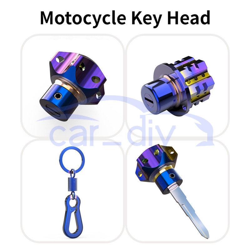 Paduan Titanium Kepala Kunci Sepeda Motor Kemewahan Pemegang Kunci Modifikasi Dengan Gantungan Untuk Aksesoris Kunci Skuter Motor Dimodifikasi Universal Motorcycle Key Head Holder Gift Keychain