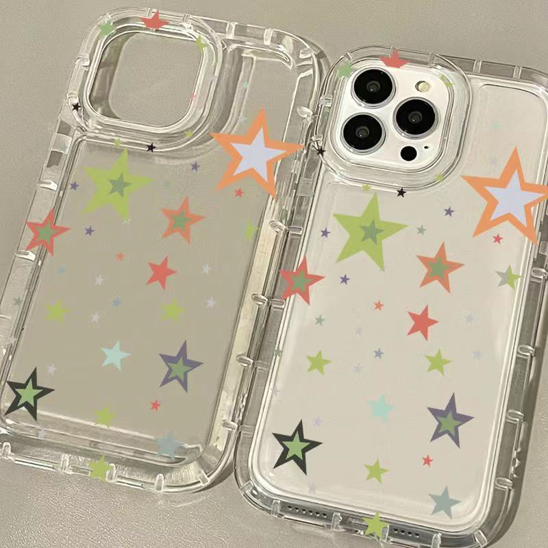 IPHONE Ins Star Phone Case Cocok Untuk Iphone11 14 14pro 14plus 13 13mini 13pro 13prm iPhone12 7Plus 8Plus Xr XS 13 12mini Pro Max Empat Sudut Casing Ponsel Transparan Tahan Guncangan