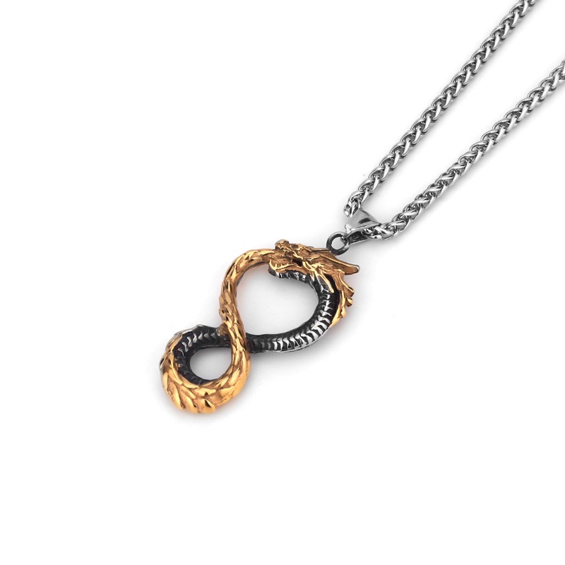 Zh Perhiasan Fashion Pria Retro Hip Hop Naga Clan Dominan 8-garis Liontin Kalung Pesta Punk Aksesoris Gif