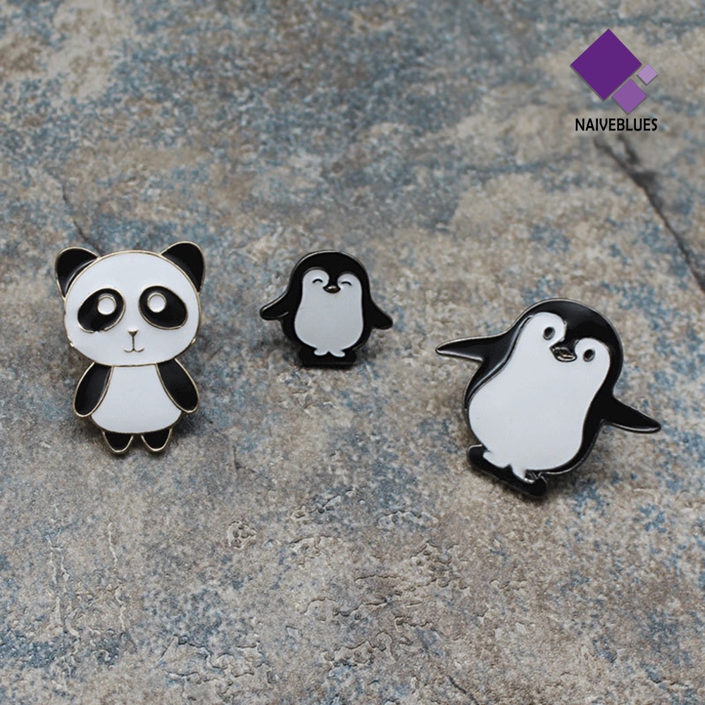 &lt; Naiveblues &gt; Bros Enamel Panda Pinguin Lucu Wanita Kartun Kancing Lencana Lapel