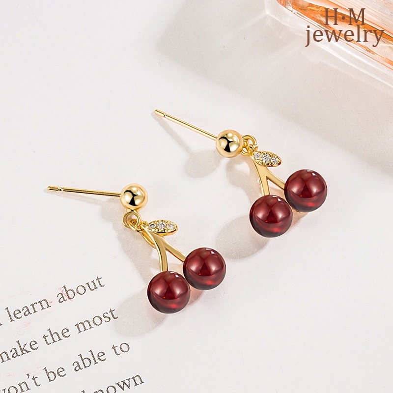 Anting Cherry Perak S925 Red Garnet 2023anting Baru