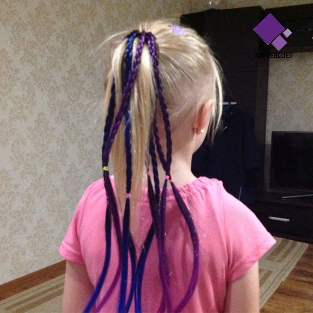 &lt; Naiveblues &gt; Anak Perempuan Kepang Panjang Wig Rambut Cincin Elastis Ponytail Holder