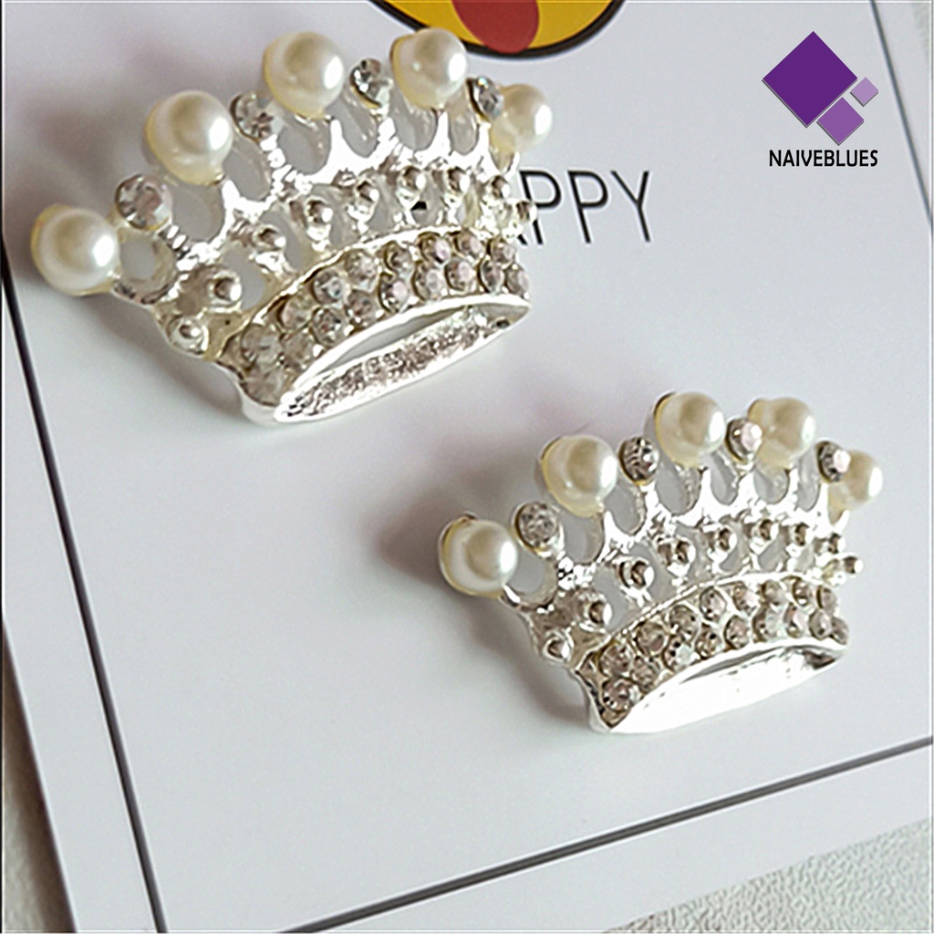 &lt; Naiveblues &gt; Mahkota Bentuk Mutiara Imitasi Berlian Imitasi DIY Handmade Aksesori Hiasan Kepala Bros