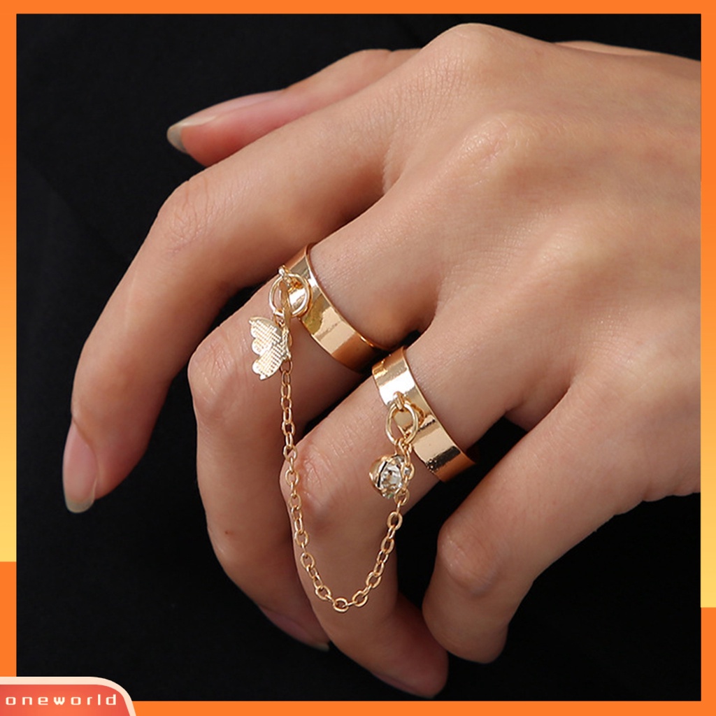 [EONE] Wanita Circlet Set Pembukaan Adjustable Alloy Berlian Imitasi Kilau Terang Knuckle Ring Set Perhiasan