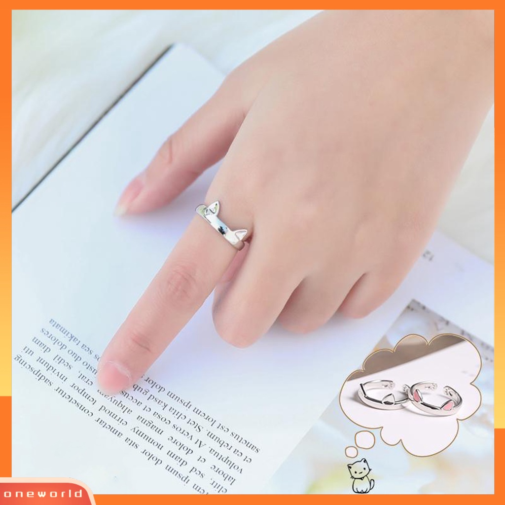 [EONE] Cincin Couple Telinga Kucing Plating Dekorasi Perhiasan Pembukaan Adjustable Finger Ring Untuk Pakaian Sehari-Hari